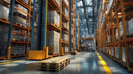 Automated high-rack warehouse, showcasing modern industrial storage solutions. 