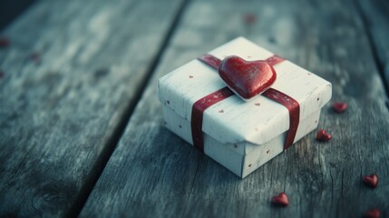 Sticker - A beautifully wrapped gift with a heart-shaped decoration, symbolizing love and celebration.