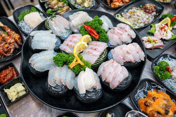 Korea style Seafood sashimi plate