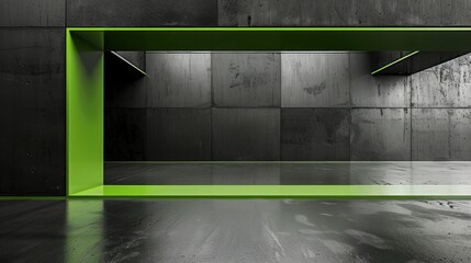 Canvas Print - Green Neon Light in Concrete Room