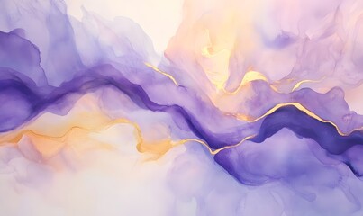 Wall Mural - Abstract Watercolor Painting with Gold and Purple Hues, Generative AI