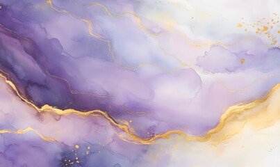 Wall Mural - Abstract Watercolor Painting with Gold and Purple Hues, Generative AI