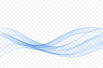 Transparent wavy blue lines. A wave of blue smoke. Abstract blue wave background.