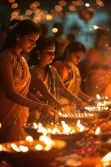 Group of women gathering around a table lit with candles