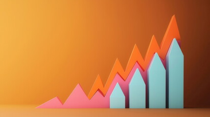 Poster - Abstract Growth Chart with Orange, Pink, and Blue Arrows.