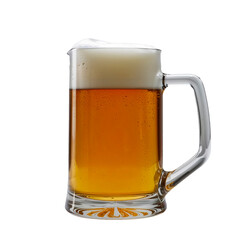 a glass carafe filled with clear beer topped with an inviting frothy head isolated on a white background