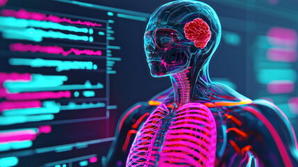 Poster - Digital Human with Illuminated Brain and Skeleton.
