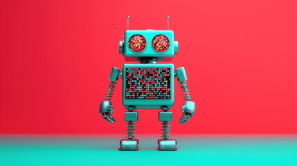 Aufkleber - Retro Robot with Red and Blue Lights.