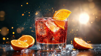 Wall Mural - Refreshing Orange Cocktail with Ice Cubes.