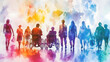 © john - Colorful art watercolor painting depicts a diverse group of International Day of Disabled Persons, disability day, world on the wheelchair wheel, Autistic Awareness Day, healthcare, Generative AI