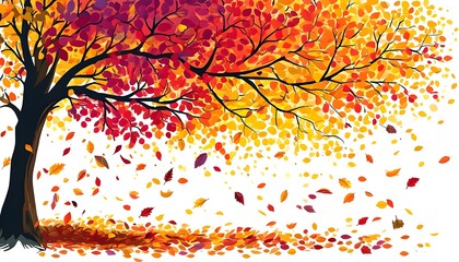 Wall Mural - Vibrant autumn tree shedding colorful leaves, capturing the essence of change and natures beauty for seasonal inspiration and creative endeavors