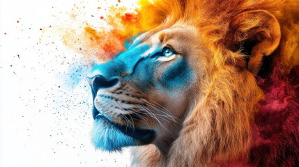 Fototapete - Majestic Lion with Colorful Explosion.