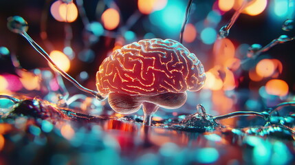Aufkleber - Illuminated Brain in Abstract Environment.