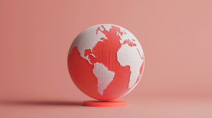 Aufkleber - 3D Pixelated Globe on Pink Background.