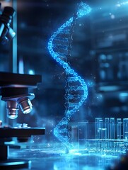 glowing dna strand in laboratory setting