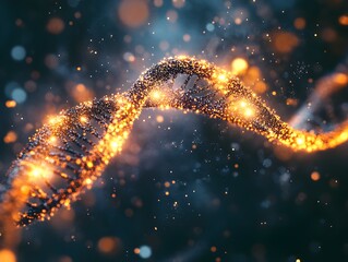 Aufkleber - Vibrant DNA Strand with Glowing Particles and Effects
