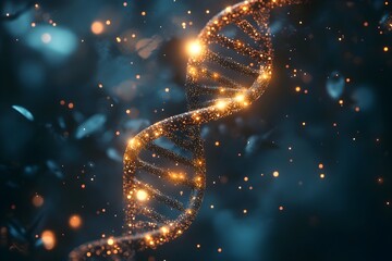 Poster - Sparkling DNA Helix Against Dark Background
