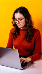 Woman with laptop, education or work concept.