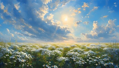 Wall Mural - Heavenly Summer Skies: A Canvas of Blue and White with Fluffy Clouds and Gentle Sunshine