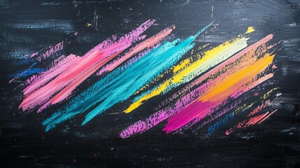 Wall Mural - Colorful brush strokes on a black chalkboard, abstract art. Creative expression and modern design concept