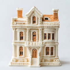 Wall Mural - miniature building made of knitted thread with a white background