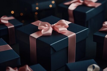 Wall Mural - Elegant Gift Boxes with Ribbons in Soft Lighting