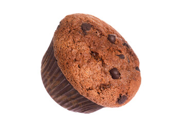 Poster - Delicious sweet muffin with chocolate chips isolated on white