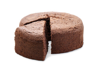 Poster - Cut chocolate sponge cake isolated on white