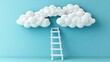 © monvideo - A step ladder leads up into soft clouds against a serene pastel backdrop, representing growth