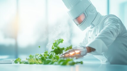 Wall Mural - A robot assisting a chef in a kitchen, highlighting the potential of AI in the food industry.