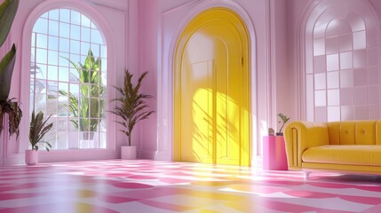 Wall Mural - Pink & Yellow Interior.