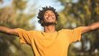 © Art Fusion - free happy black afro american man with open arms enjoying life