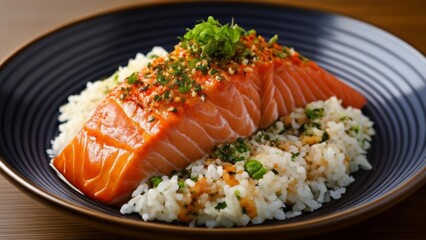 Wall Mural -  Deliciously prepared salmon and rice dish