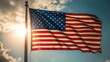 © sitifatimah - American flag waving against a beautiful sunset, symbolizing freedom and unity, evoking feelings of patriotism and national pride