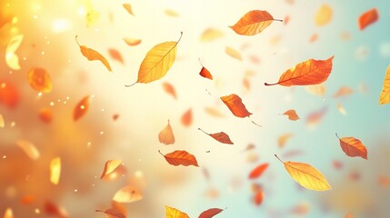 Wall Mural - Autumn Leaves Falling Through Golden Light