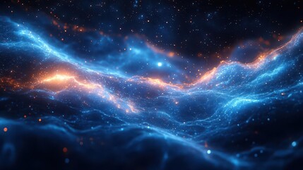 Wall Mural - mesmerizing swarm of glowing blue particles deep space background digital art style sense of movement and flow