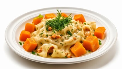 Canvas Print -  Delicious pasta dish with vibrant carrots and fresh herbs