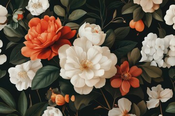 Canvas Print - A Gorgeous Floral Wallpaper Featuring Exquisite Botanical Illustrations and Rich Colors