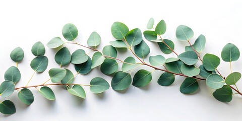 green eucalyptus leaves on white background