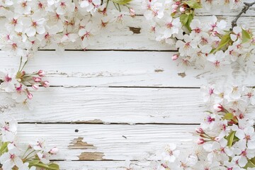 Wall Mural - cherry blossom spring background, white wood - generative ai