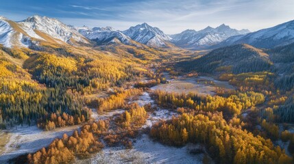 Canvas Print - Snow-Capped Mountains with Golden Aspen Trees