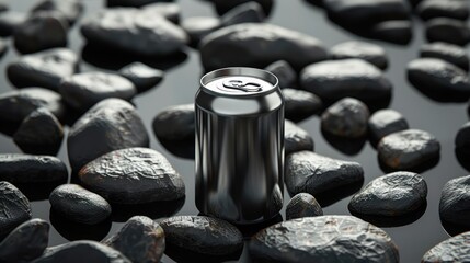 Canvas Print - Silver Can on Black Rocks