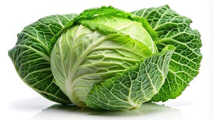 Green ripe white cabbage isolated on white background