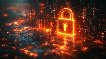 Digital Security: A Glowing Lock in a Cyber Landscape