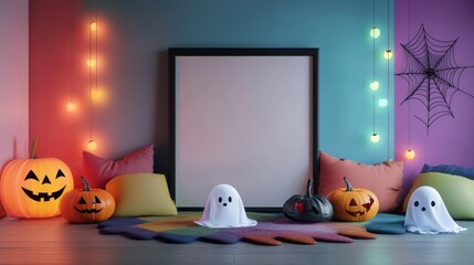 Cozy Halloween Decor with Ghosts and Pumpkins