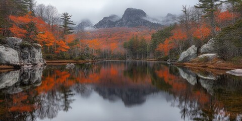 Canvas Print - Fall foliage reflects in a still lake.