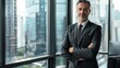 © P - Professional middle-aged man in a stylish office, dark suit and tie