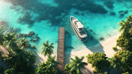 Poster - Luxury Yacht Docked at a Tropical Paradise