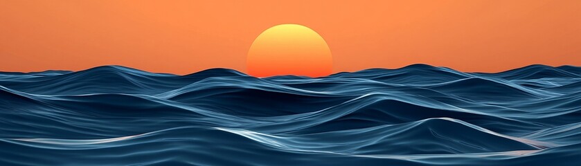 Wall Mural - A golden sunset over a vast ocean, creating a mesmerizing scene.