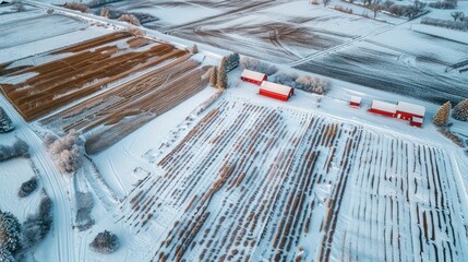 Wall Mural - Aerial View of Farmland in Winter